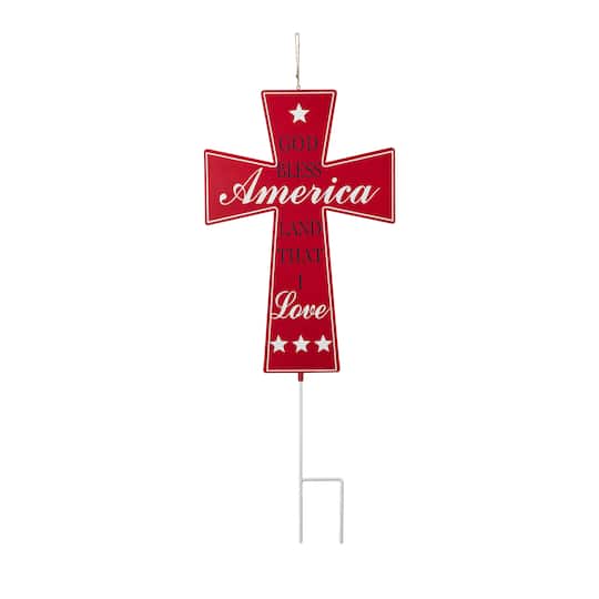 Glitzhome® 32" Patriotic Americana Double-Sided Metal Cross Yard Stake